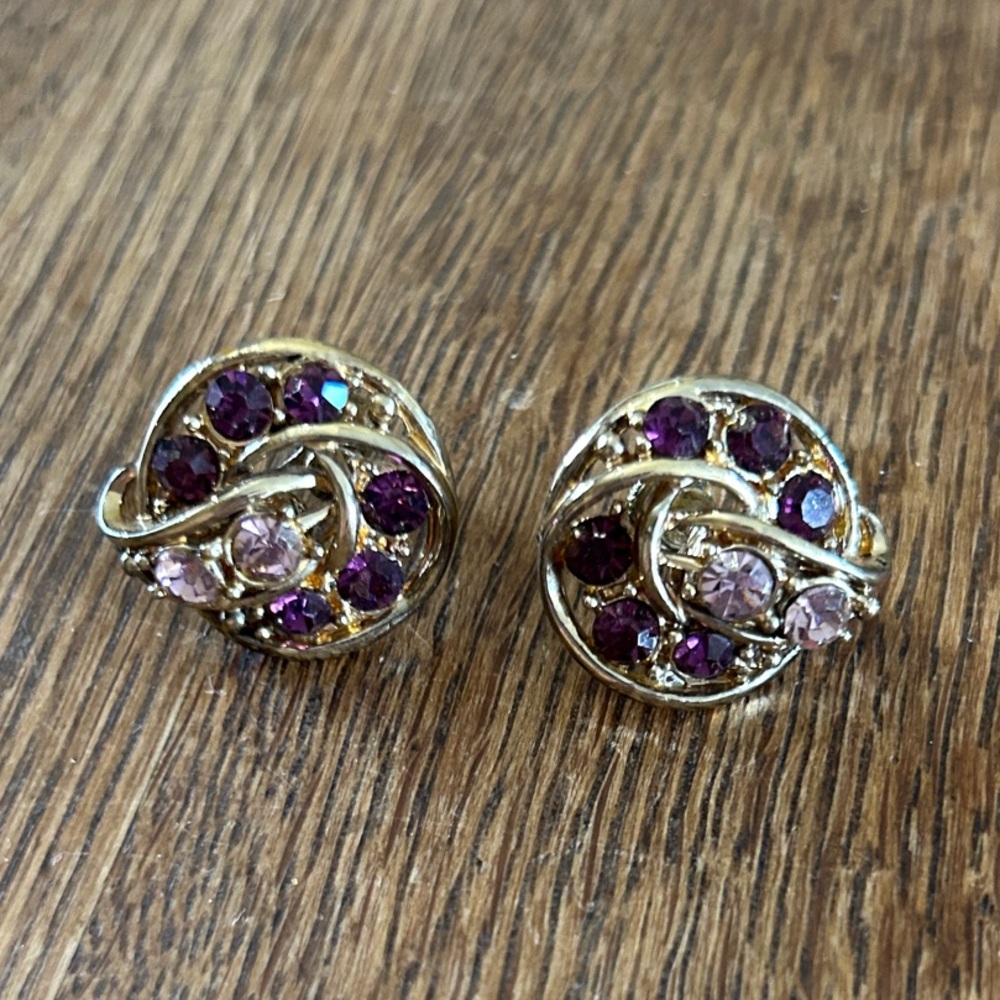 Vintage Purple Rhinestone Screwback Earrings
